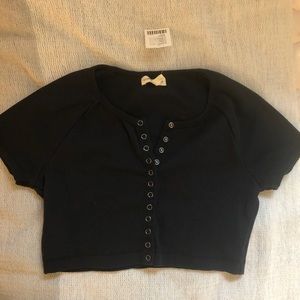 Silence + Noise Ribbed cropped short sleeve top